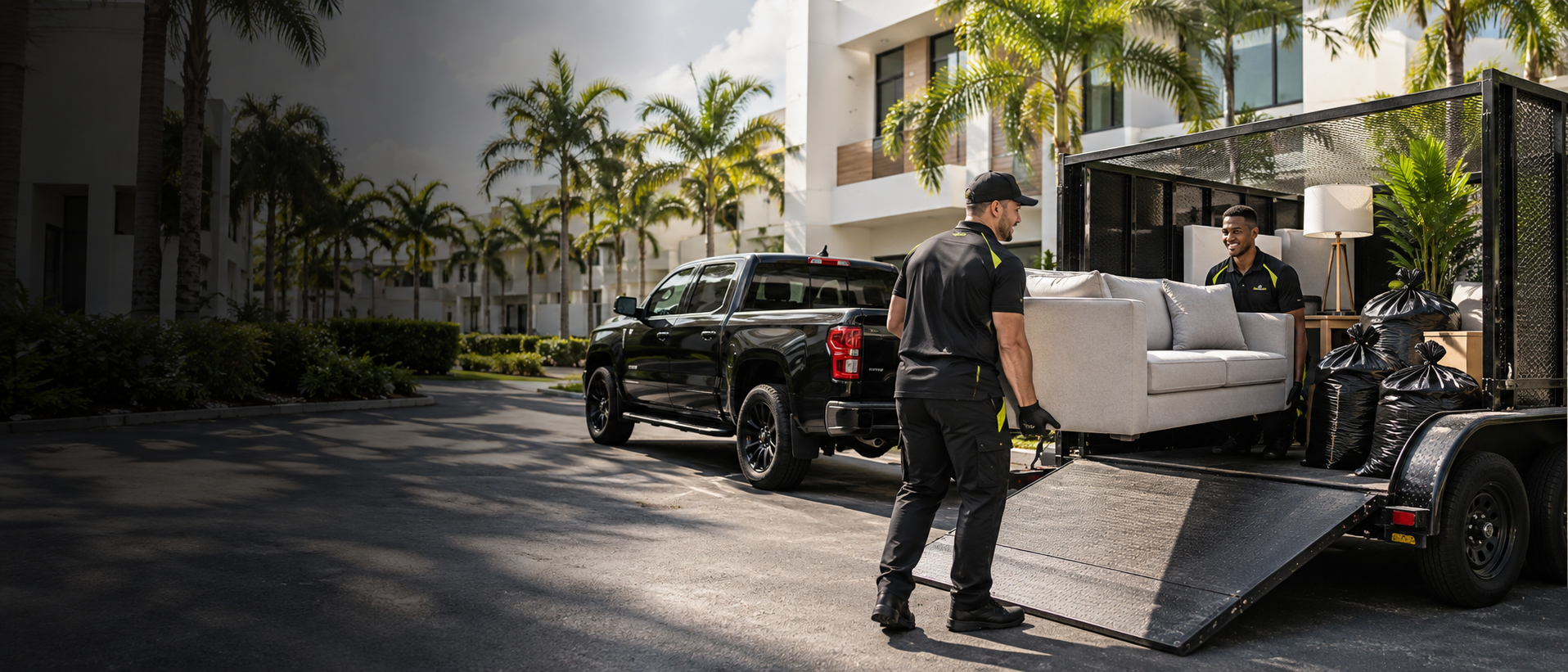 Professional cleanout crew loading furniture at a South Florida community